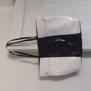 Black and White Faux Patent/Croco Embossed Tote